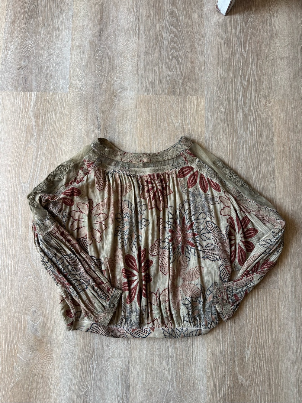 gimmicks by BKE Olive Floral Off-Shoulder Tunic with Rust Accents